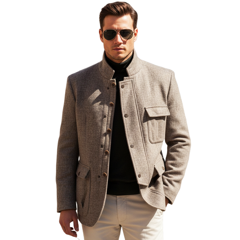 Men's Classic Business Stand Collar Button Jacket MTA2949I8U