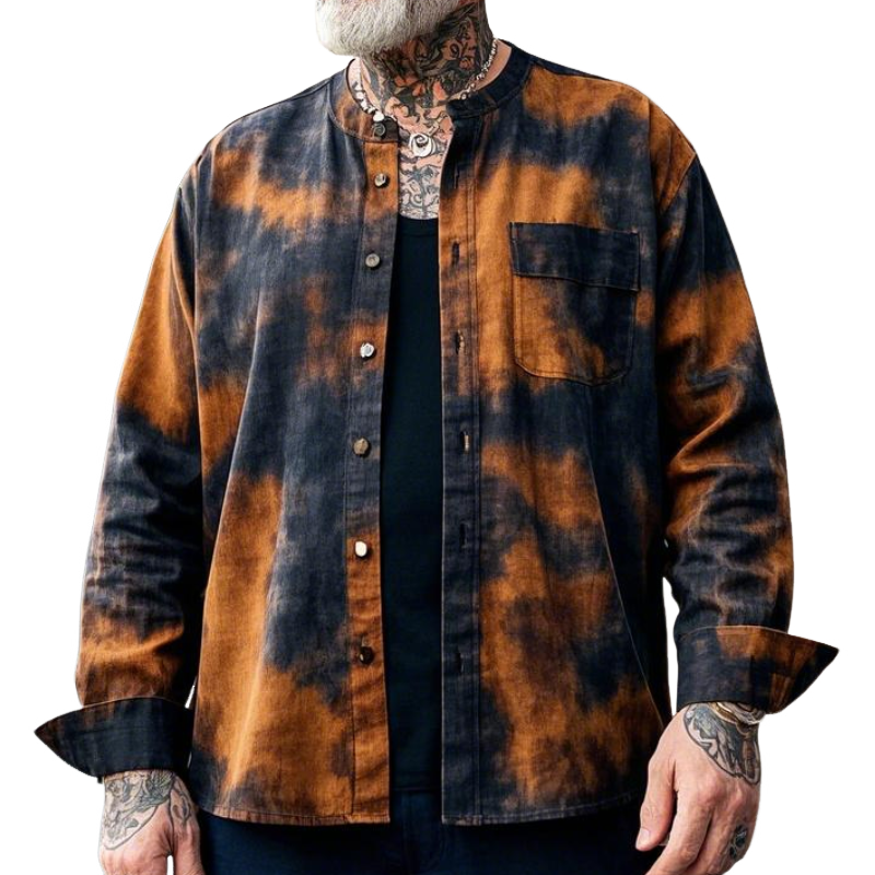 Men's Casual Vintage Round Neck Tie-dye Printed Cotton Blend Long-sleeved Shirt 35656504F