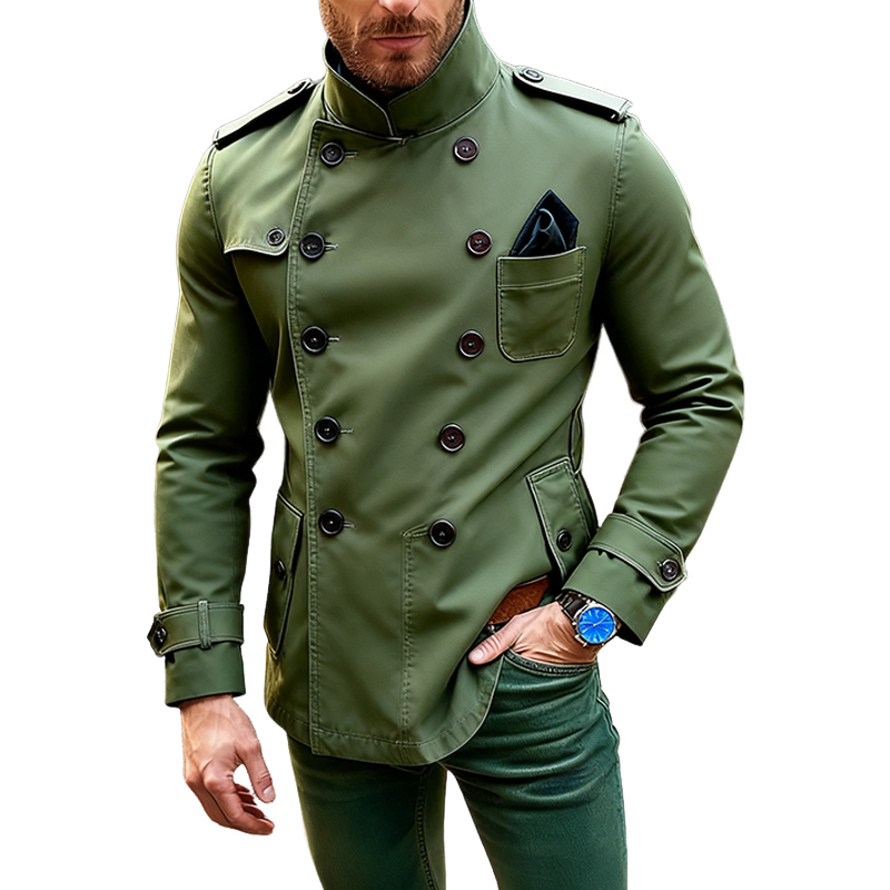 Men's Casual Solid Color Stand Collar Multi-button Mid-length Jacket MTA1607J9X