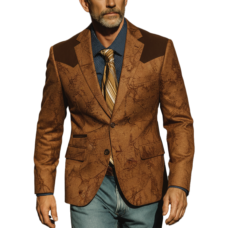 Men's Autumn Fashion Retro Faux Suede Patchwork Suit Jacket MTA1533I8P