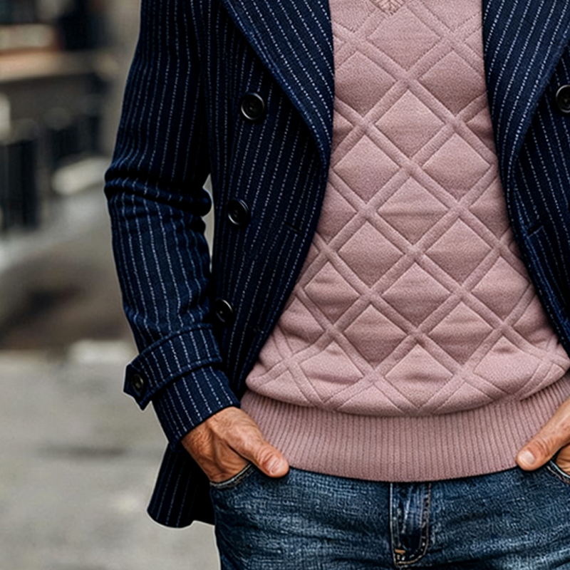 Men's Denim Striped Lapel Button-Down Slim Fit Jacket MTA1193K3X