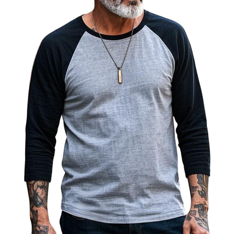 Uformelt vestlig t-skjorte med rund hals, raglan bomullsblanding for menn 43773523F