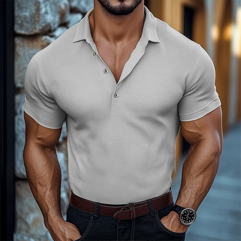 Men's Summer Basic Solid Color Textured Polo Neck T-Shirt MTA3067D0U