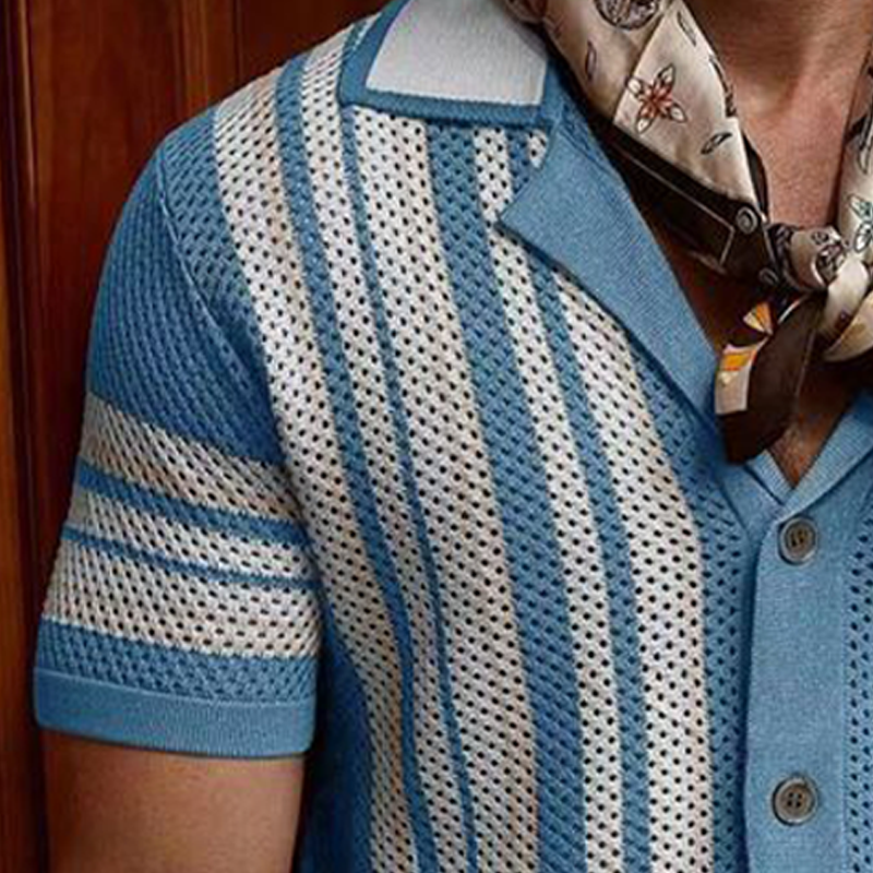 Men's Summer Colorblock Mesh Knit Short Sleeve Shirt MTA1669F7U