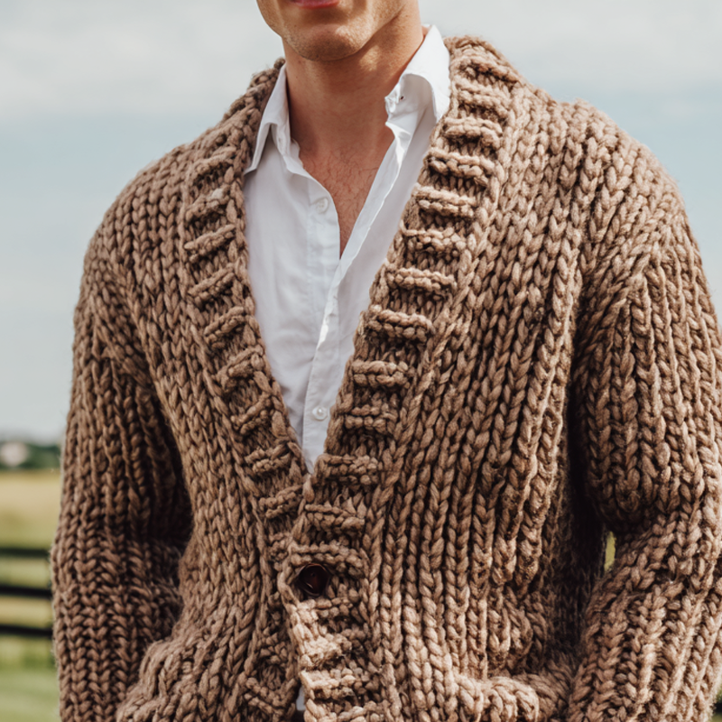 Men's Chunky Knit V Neck Single Breasted Cardigan MTA0894I1Z