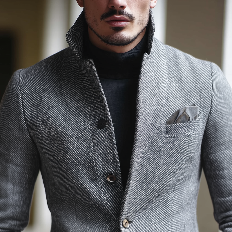 Men's Twill Fabric Stand Collar Single Breasted Casual Jacket MTA1821H0Z