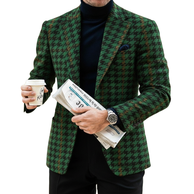 Men's Classic Business Houndstooth Double-button Faux Wool Blazer MTA1649J5U