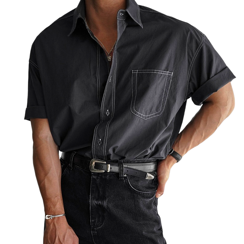 Men's Fashion Lapel Short Sleeve Casual Shirt MTA1601E3Z