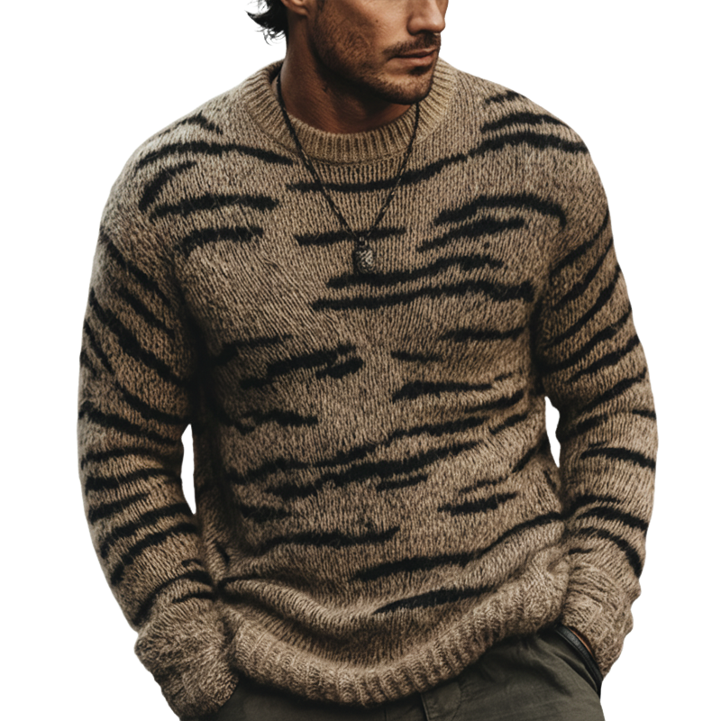 Men's Urban Tiger Stripe Crew Neck Knit Sweater MTA0419L1U