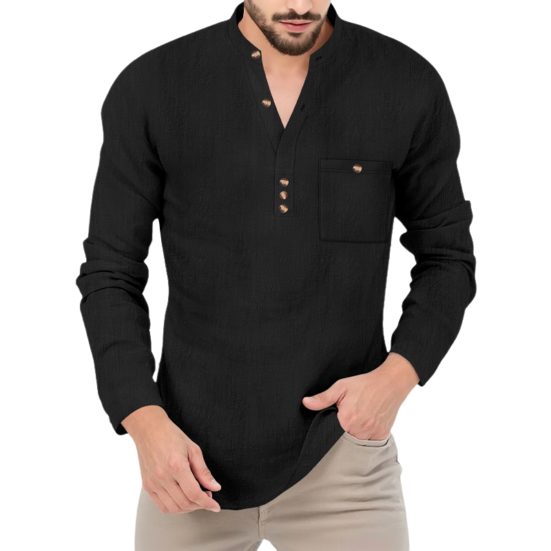 Men's Classic Solid Color Textured Long-sleeved T-shirt MTA2221H7U