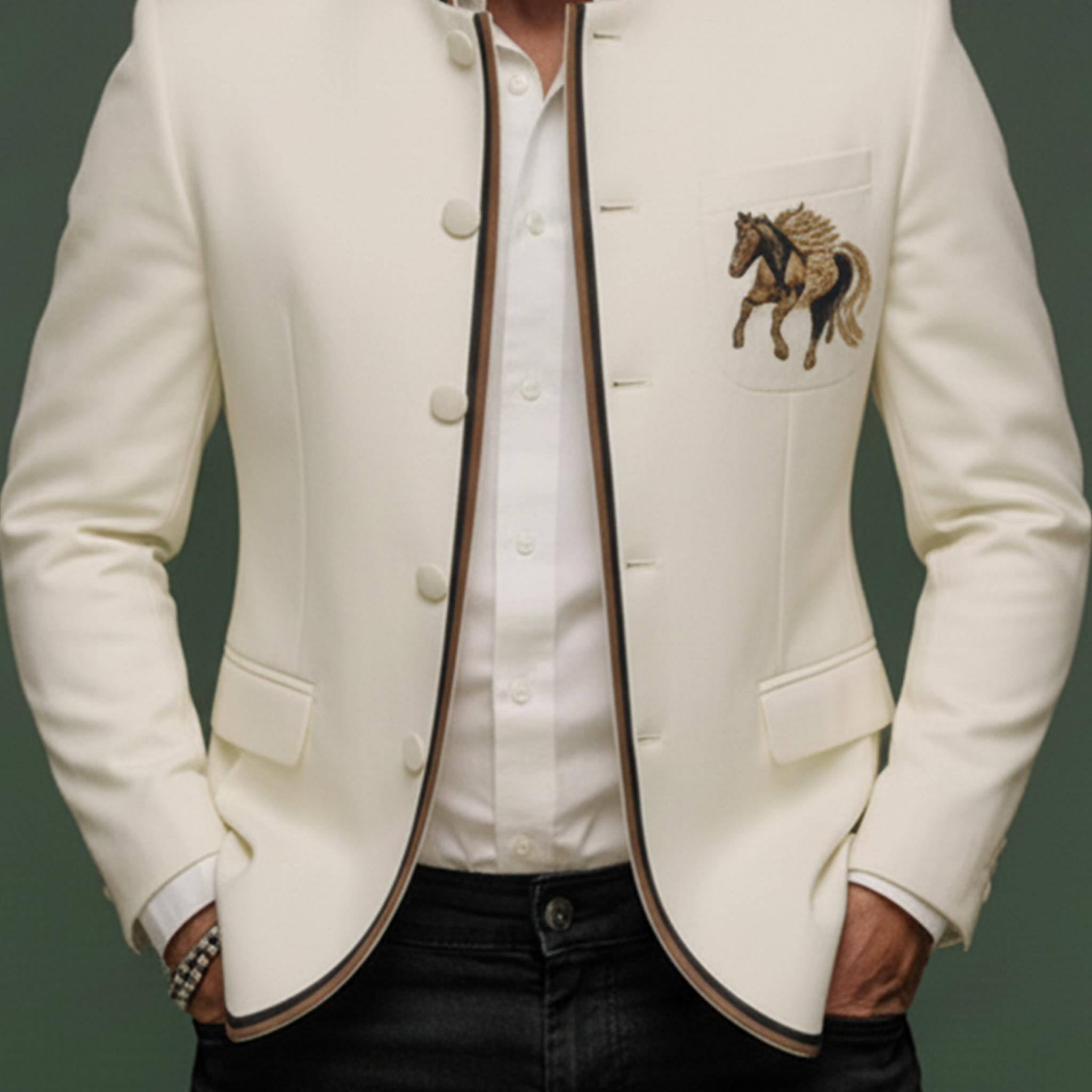 Men's Classic Retro Stand Collar Cotton Blend Embroidered Jacket MTA1466K3K