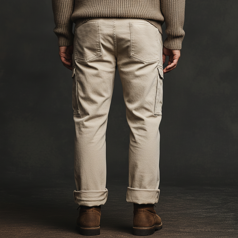 Men's Classic Beige Cotton Blend Straight Leg Cargo Pants MTA3068J4U