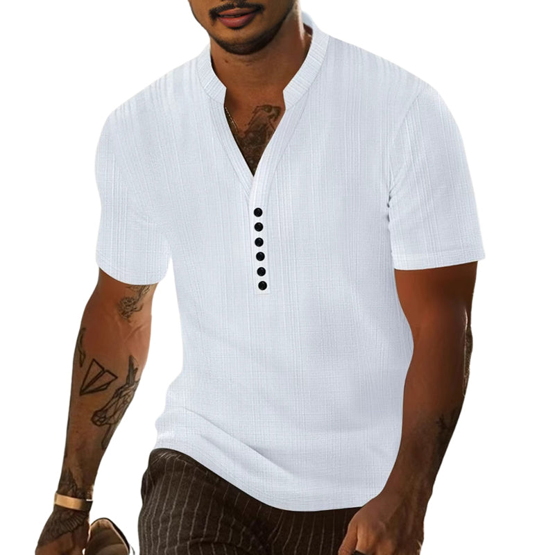 Men's solid color casual pullover button short-sleeved T-shirt MTA0625E4X