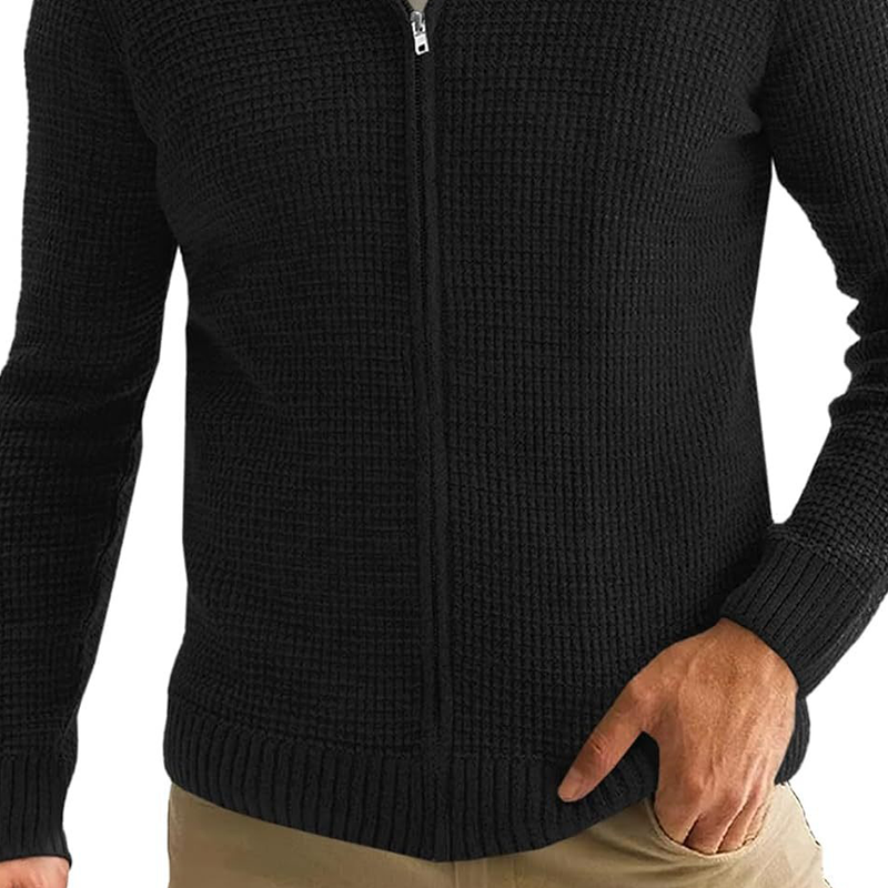 Men's Casual Solid Color Stand Collar Zipper Knit Cardigan MTA0459H5X