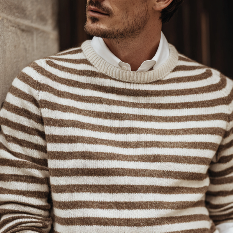 Men's Striped Round Neck Long Sleeve Sweater MTA2026H7Z