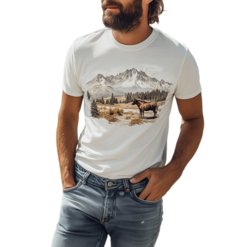 Uformelt Yellowstone Park-serie for menn med kortermet bomulls-t-skjorte 47208638K