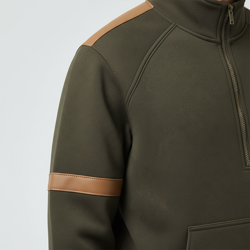 Men's Retro Cotton Blend Color Block Patchwork Half-Zip Sweatshirt MTA2949J5P