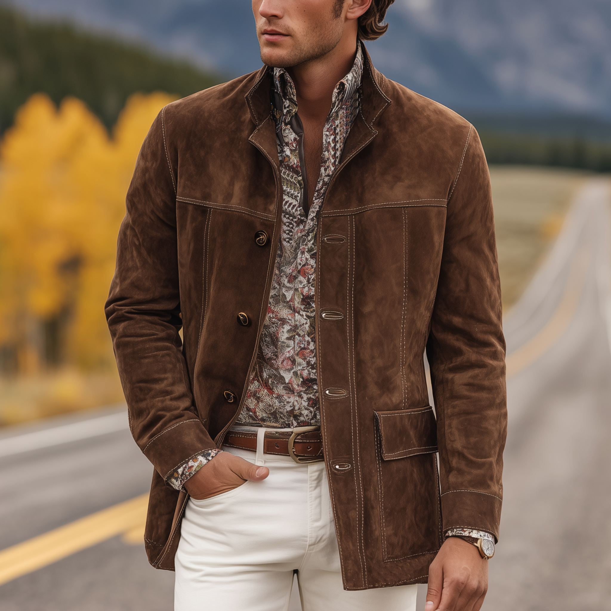 Men's Classic Western Casual Tough Lapel Suede Jacket MTA0816I4K