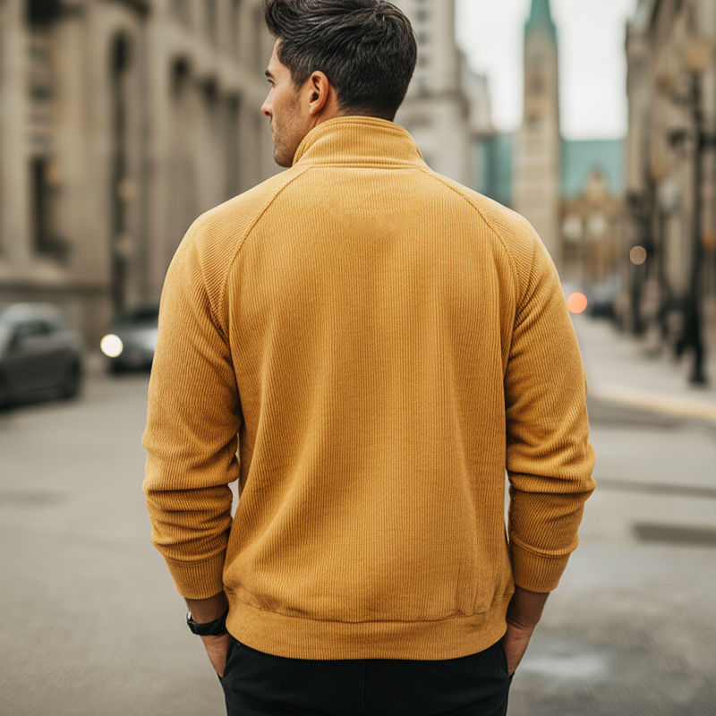 Men's Minimalist Modern Mustard Yellow Corduroy Casual Sweatshirt MTA1122L4U