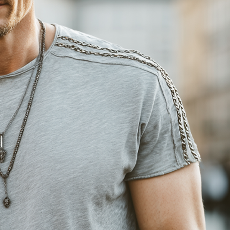 Men's Fashion Chain Stitching Round Neck Cotton Short Sleeve T-Shirt MTA0863G8U