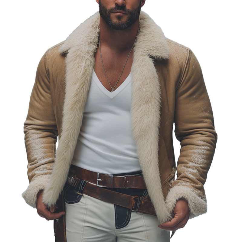 Men's American Retro Style Faux Fur Zipper Jacket MTA2693K6P