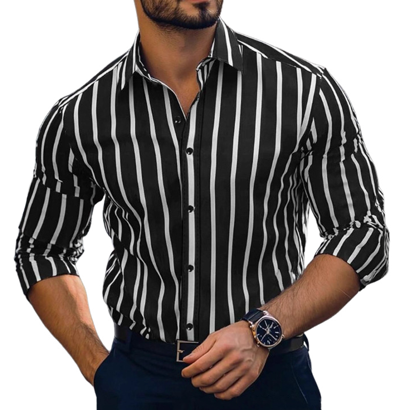 Men's Casual Striped Print Long Sleeve Shirt MTA2829G8X