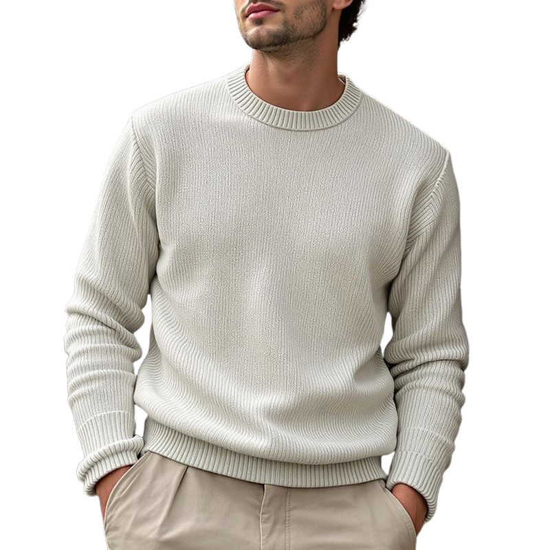 Men's Solid Color Round Neck Long Sleeve Sweater MTA1112I3Z