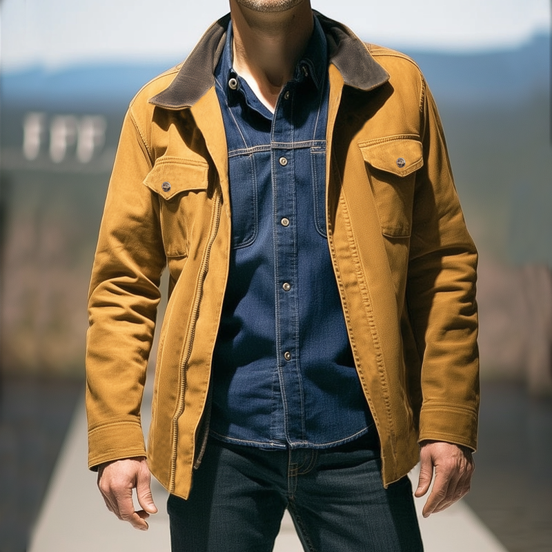 Men's Spring And Autumn Retro Colorblock Collar Zipper Jacket MTA1326H6U