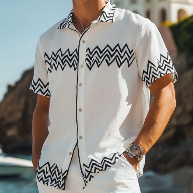 Men's Fashion Casual Retro Printed Short Sleeve Shirt 53289085K