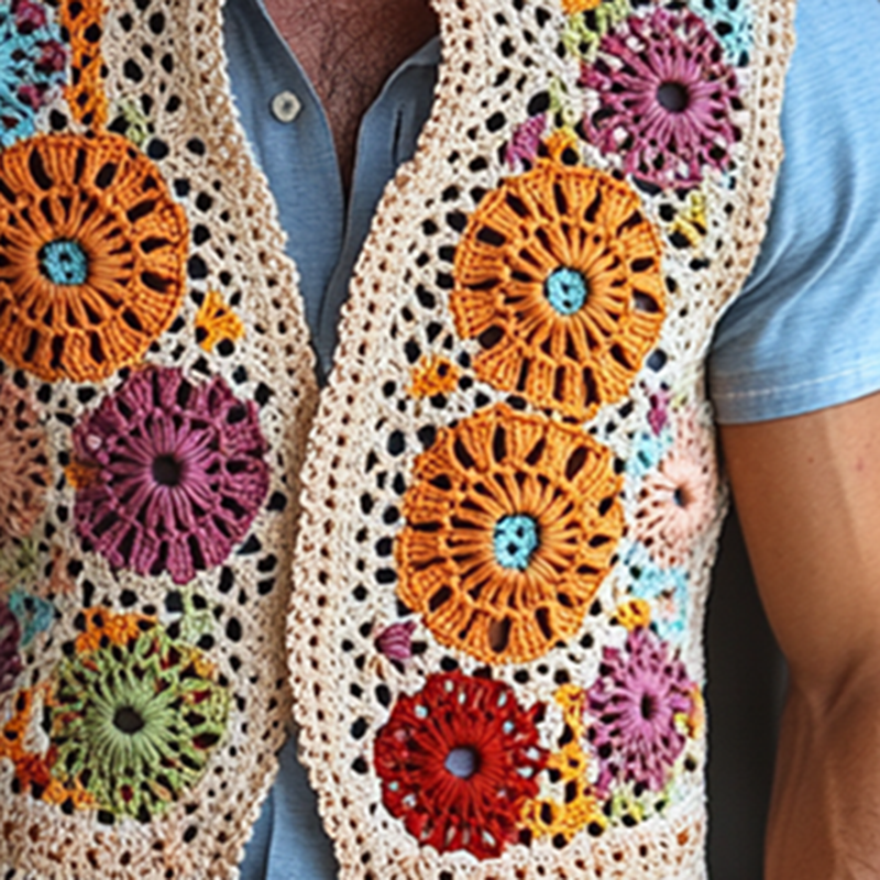 Men's Colorful Crochet Buttonless Vest MTA1723F1Y