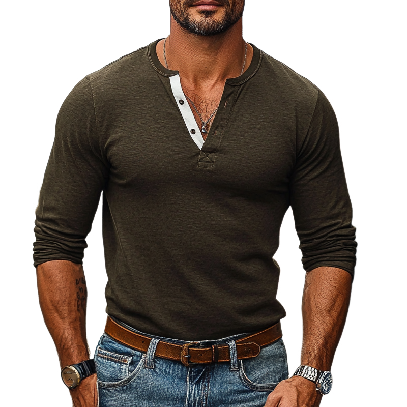 Herre Colorblock Henley Collar Langermet T-skjorte 51824023Z