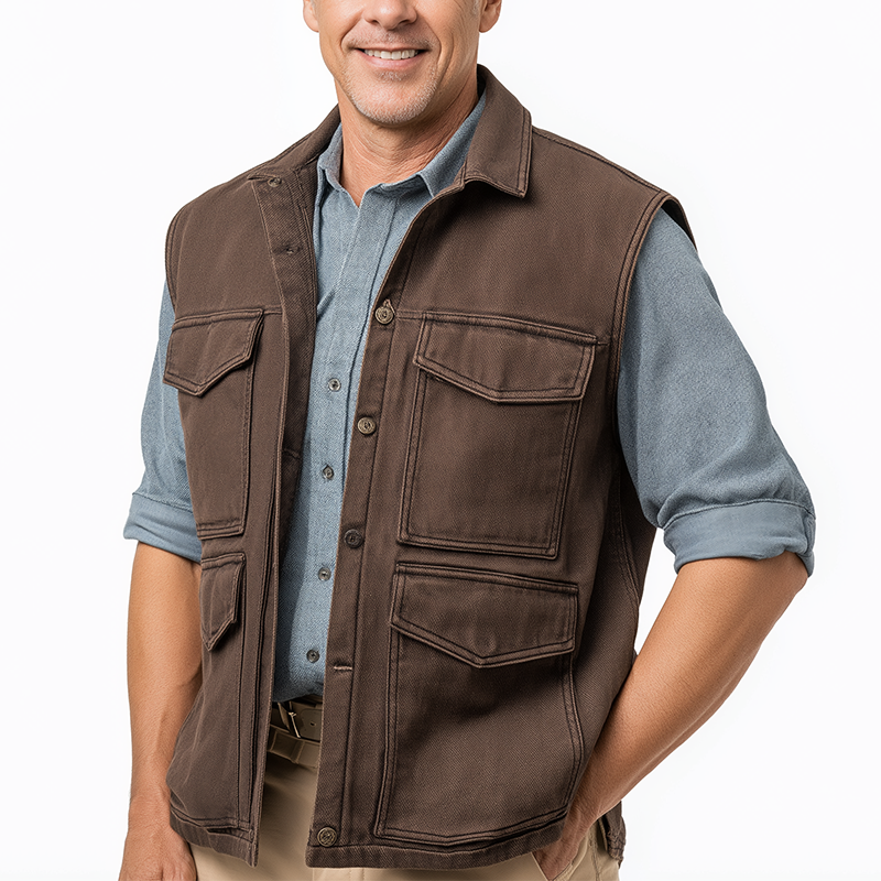 Men's Retro Washed Solid Color Denim Casual Vest MTA2667H5P