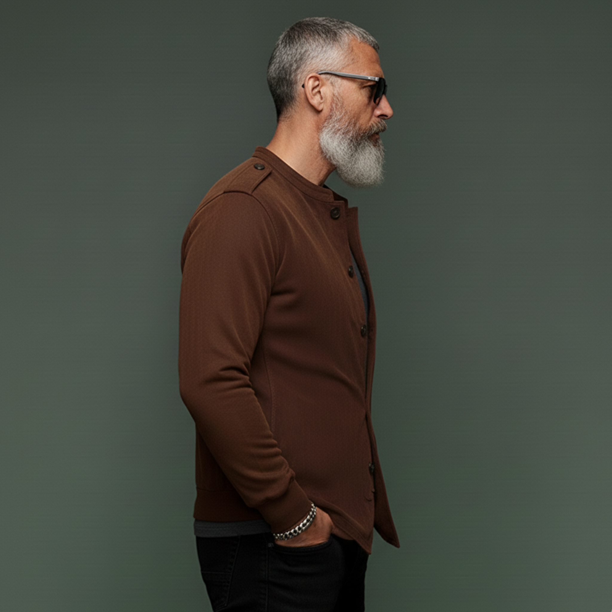 Men's Classic Vintage Stand-collar Epaulet Faux Suede Long-sleeved Shirt MTA1705L4K