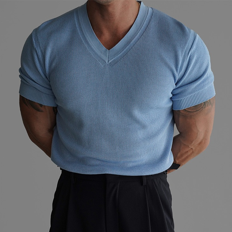 Men's Fashion Slightly Stretch V Neck Short Sleeve T-shirt MTA0647E2Z