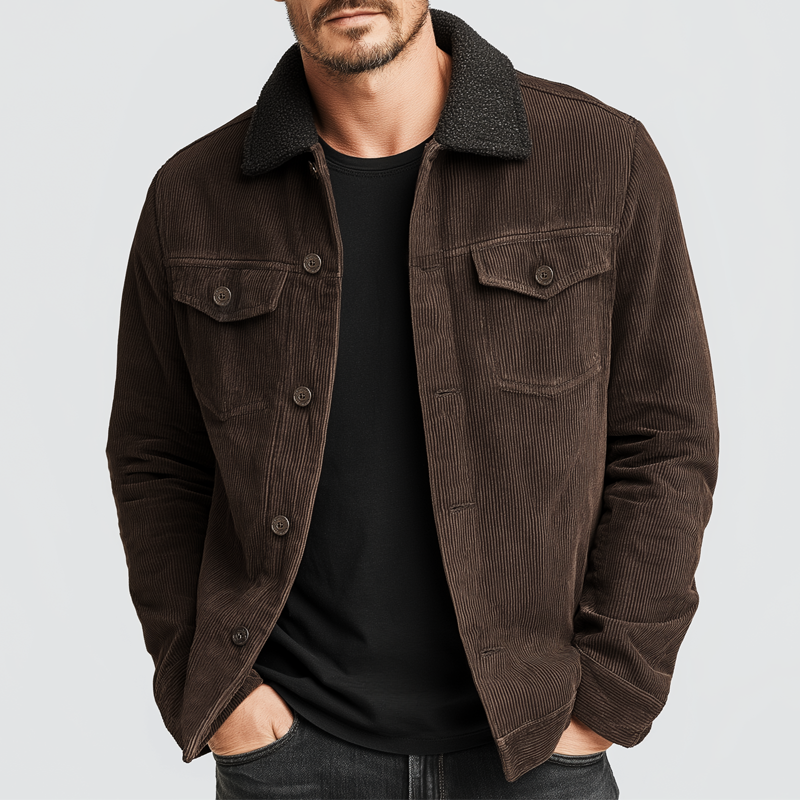 Men's Classic Coffee Corduroy Lambswool Collar Jacket MTA0594K0U