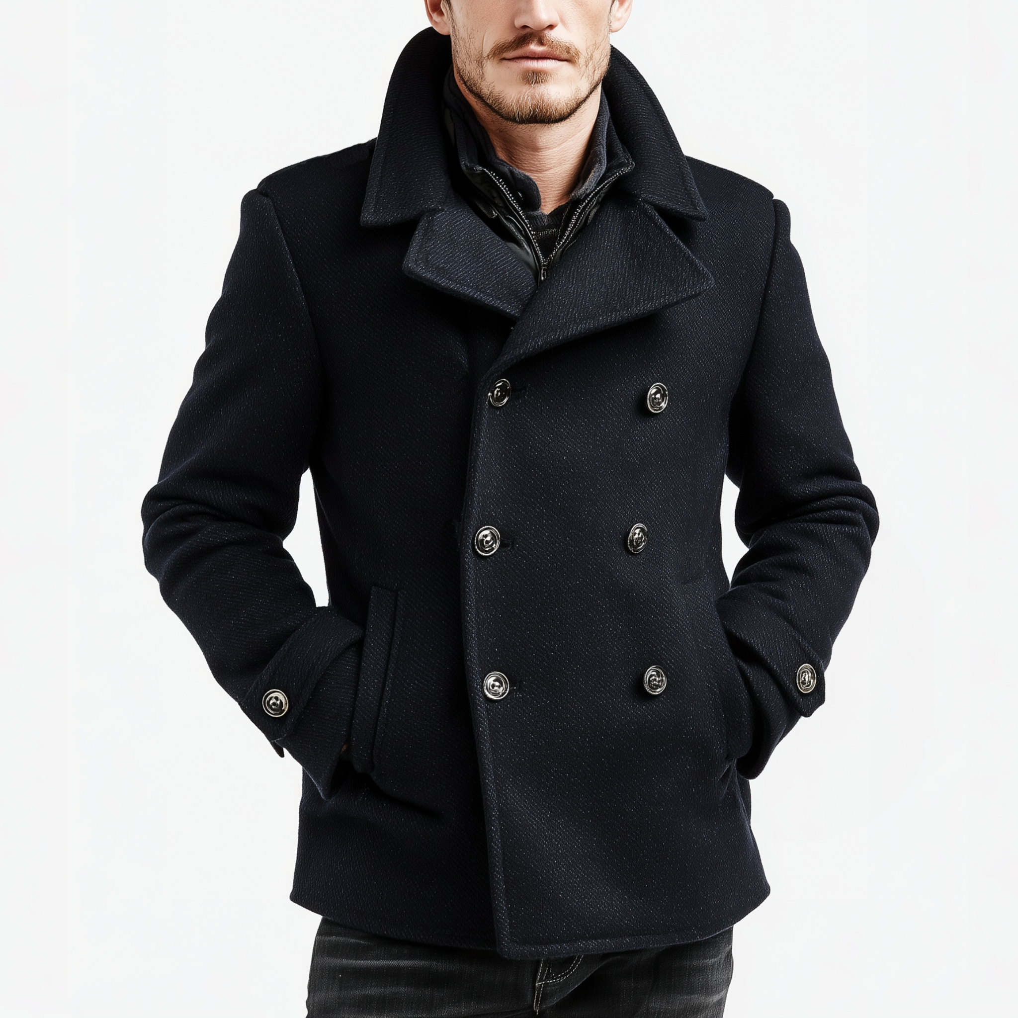 Men's Classic Retro Lapel Double-breasted Faux Wool Short Coat MTA2689I2K