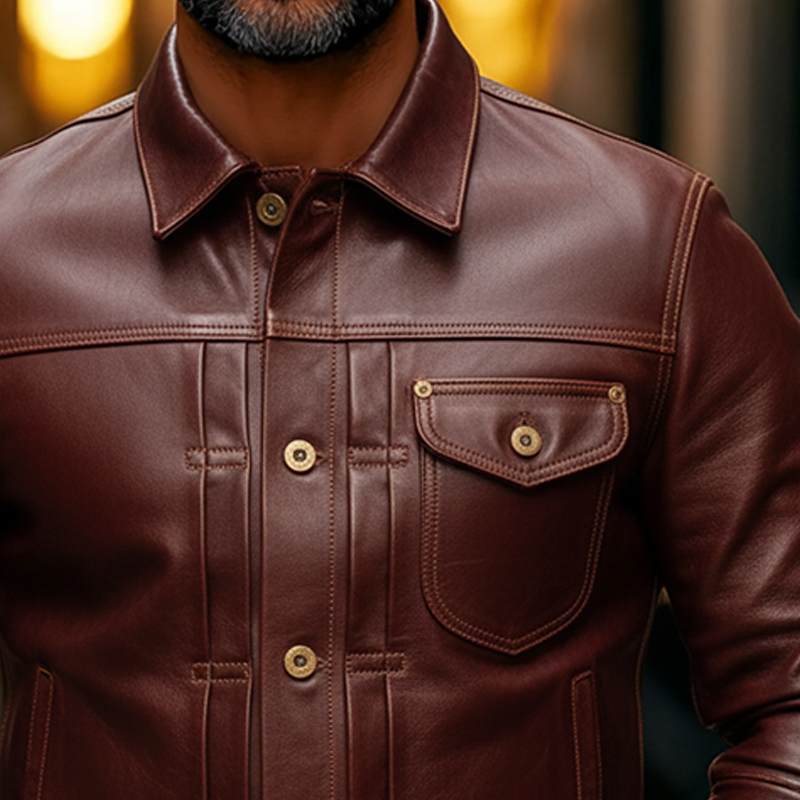 Men's Casual Solid Color Single-Breasted PU Jacket MTA0533L6X