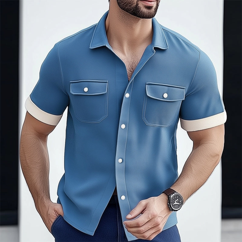 Men's Summer Business Twill Button Short Sleeve Shirt MTA2815E8U