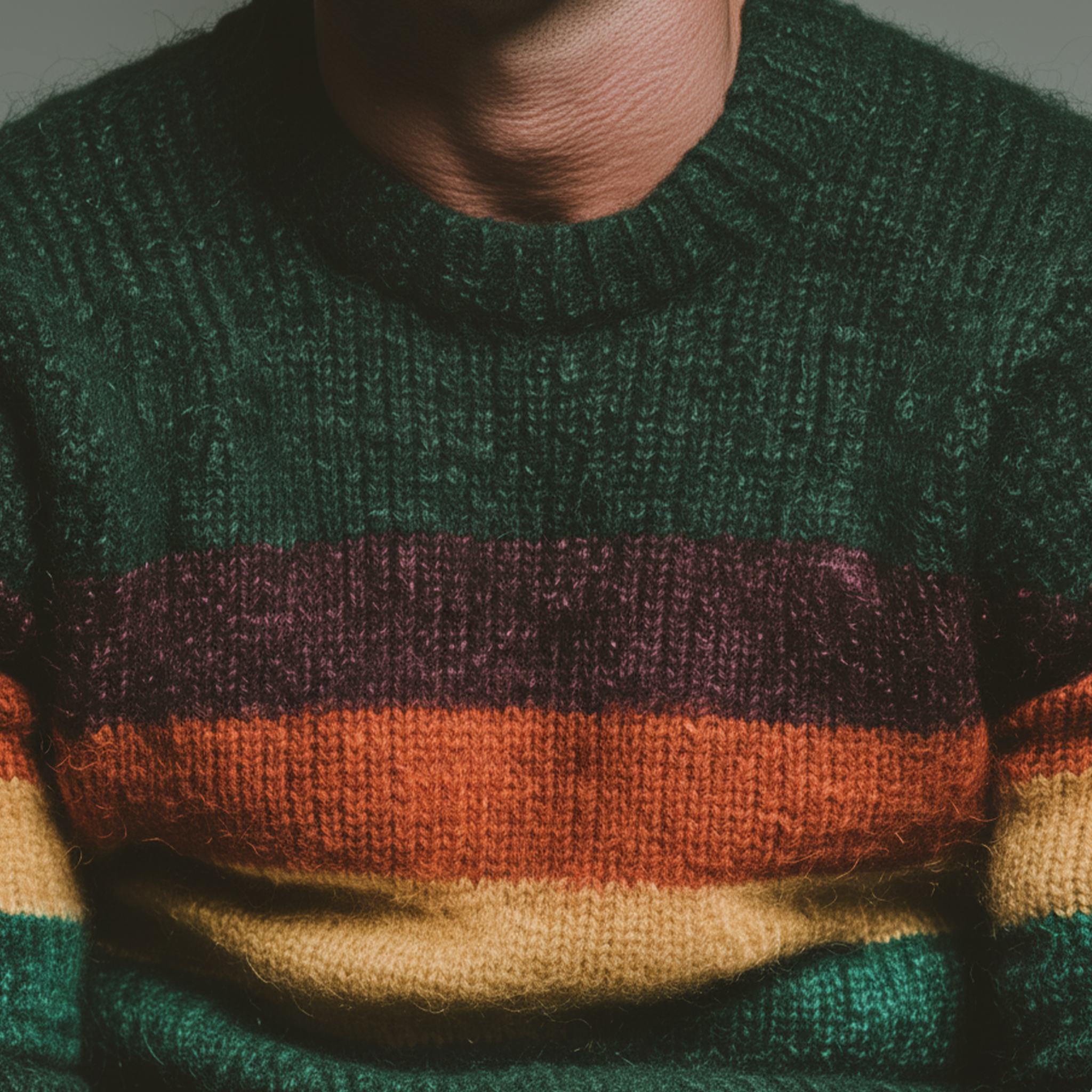 Men's Classic Casual Christmas Green Crew Neck Horizontal Striped Sweater MTA2961I7K