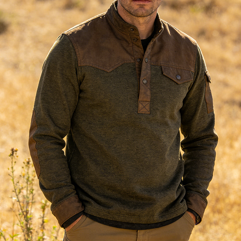 Men's Retro Casual Patchwork Stand Collar Button Outdoor Sweatshirt  MTA1267L0TO