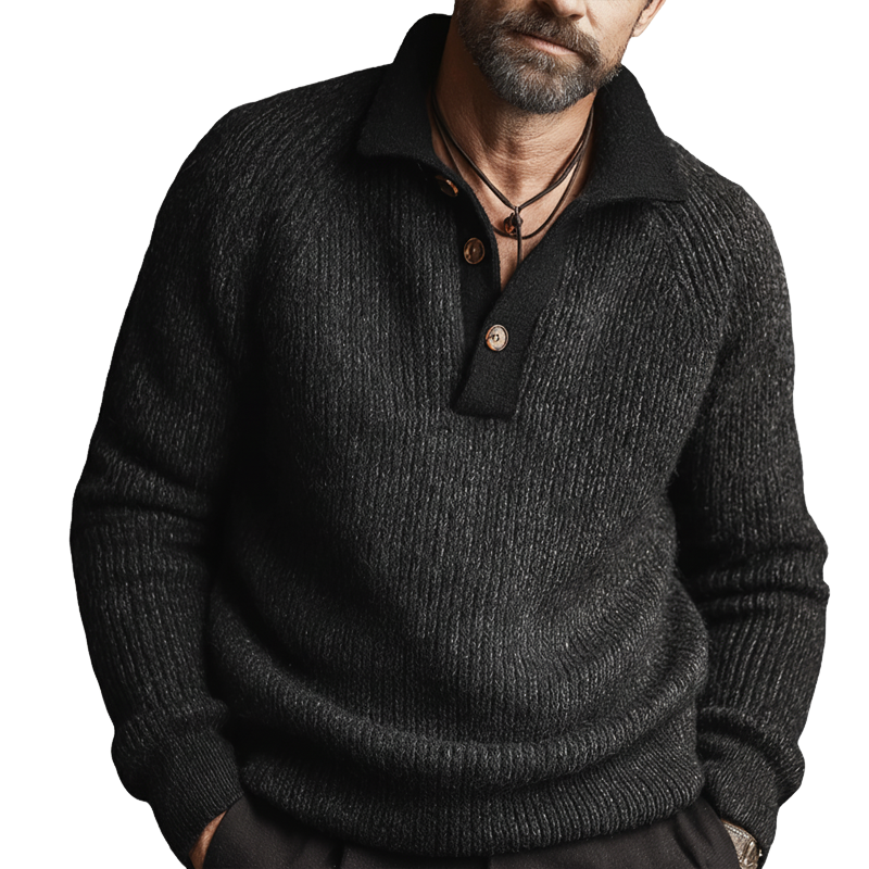 Men's Business Three-Button Polo Collar Knit Sweater MTA0552L4U