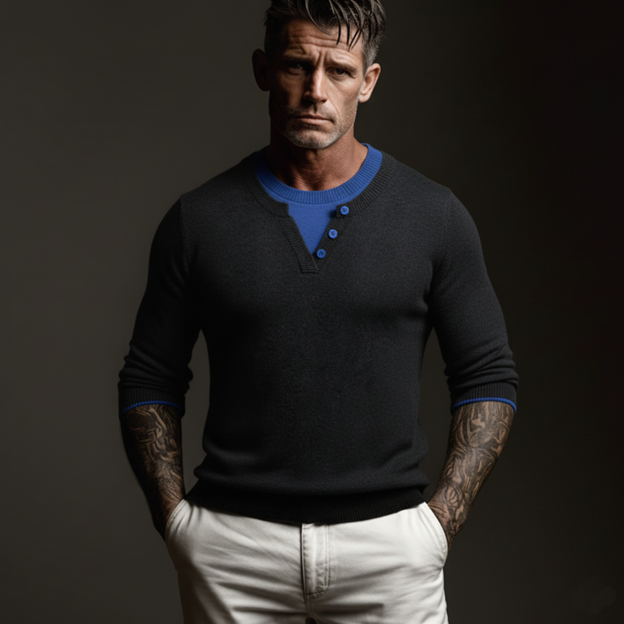 Men's Classic Casual Color-blocked Faux Two-piece Slim Fit Sweater MTA0714K4K