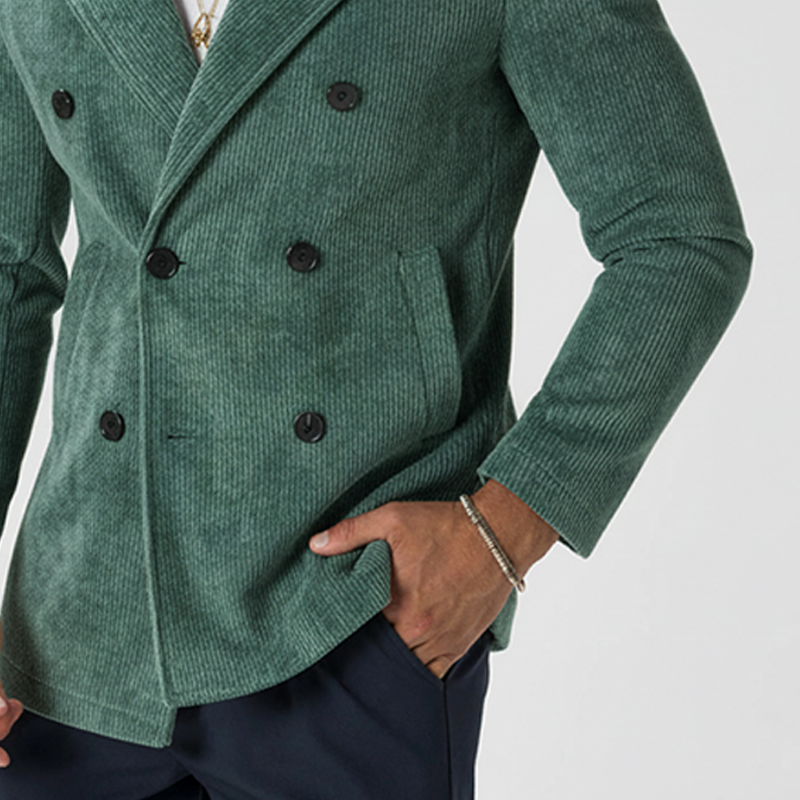 Men's Solid Color Retro Corduroy Lapel Double-breasted Blazer MTA2208K4X