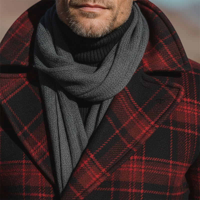 Men's Winter Fashion Plaid Faux Wool Short Lapel Coat MTA1117J4P