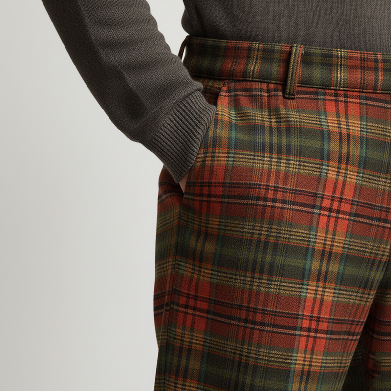 Men's Retro Christmas Style Plaid Print Cotton Blend Trousers MTA0159K6P