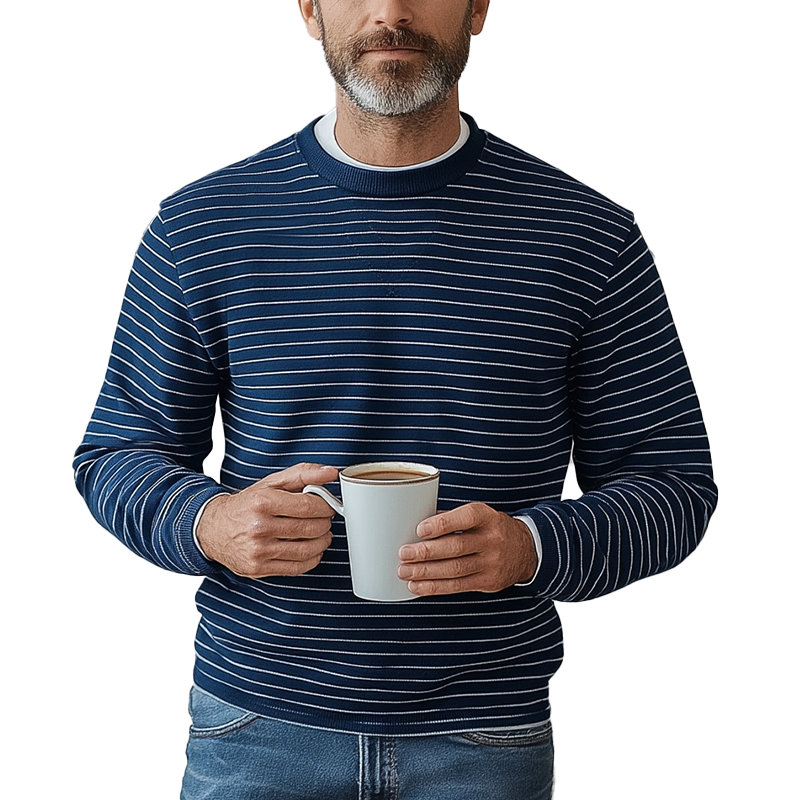 Men's Retro Striped Knit Crew Neck Sweatshirt MTA1110K8P