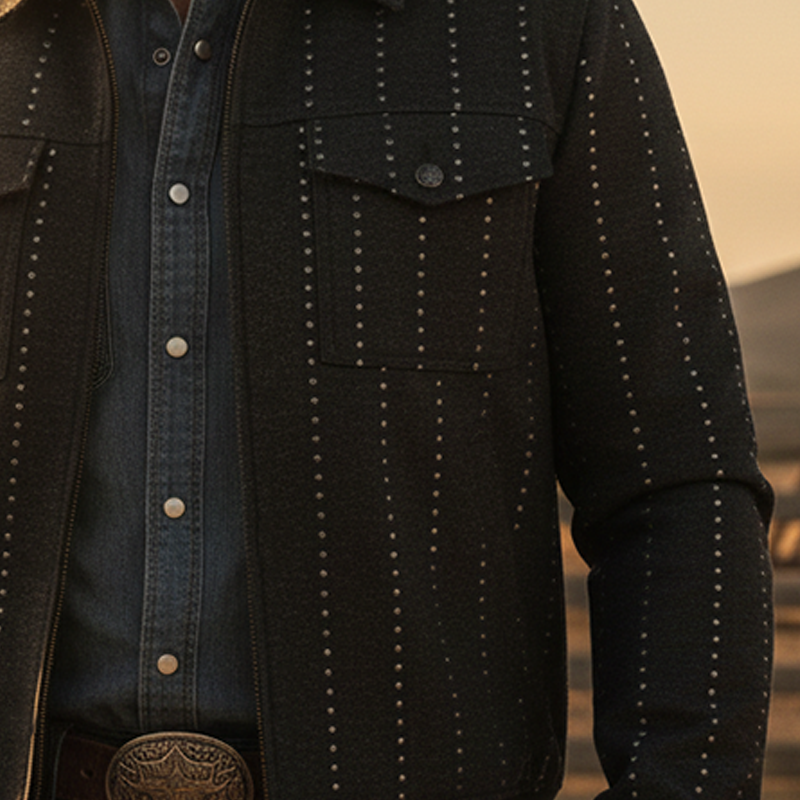 Men's Retro Rhinestone Faux Denim Collar Thin Jacket MTA1097K2P