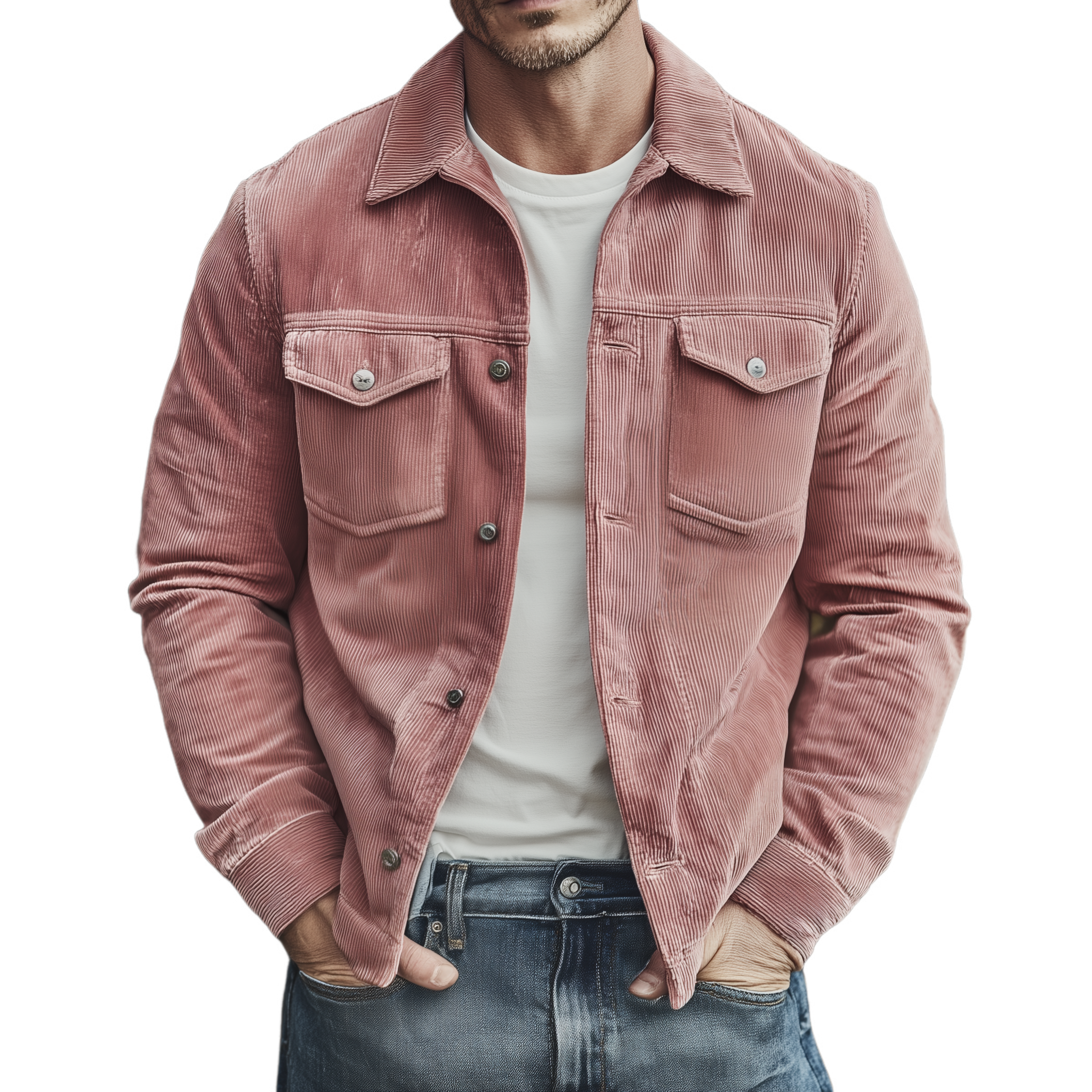 Men's Classic Casual Lapel Pink Corduroy Jacket MTA2585H7K