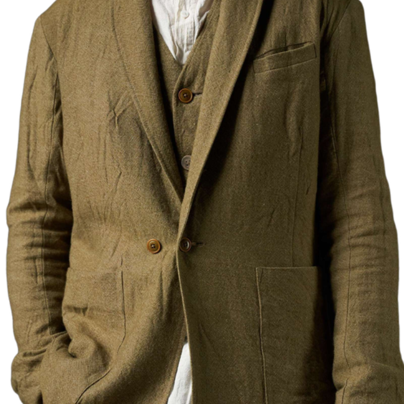 Men's Vintage Shawl Collar Cotton and Linen Blazer 63911149F