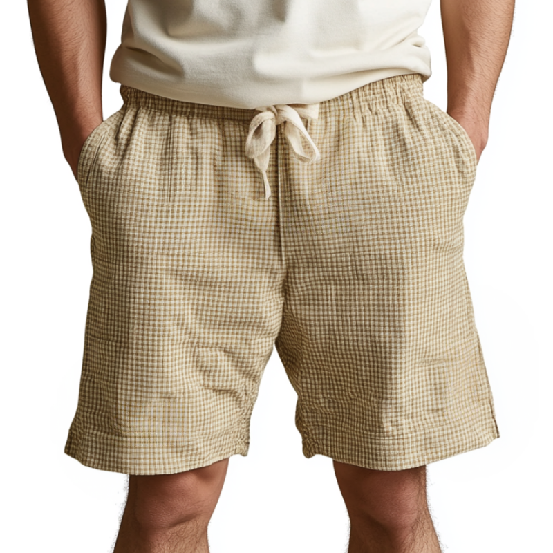 Men's Casual Cotton Blend Houndstooth Elastic Waist Drawstring Holiday Shorts MTA3093D1M